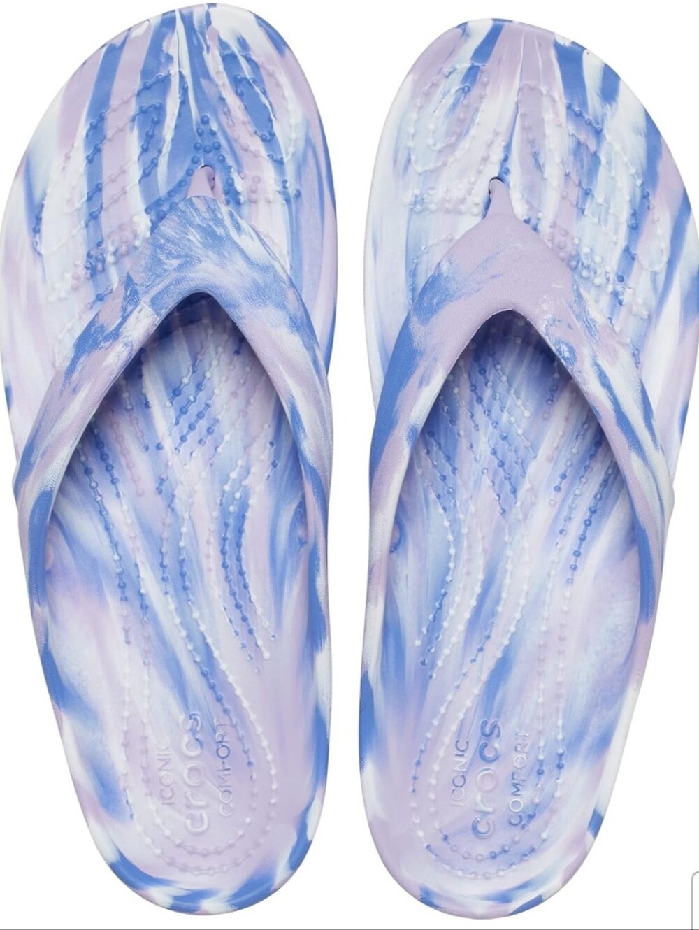 NWOT. Crocs Kadee 11 Marbled Flip Flops Sz.9 Lavender/Multi